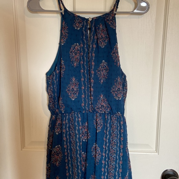 Turquoise Floral Halter Dress-Medium - Picture 4 of 4